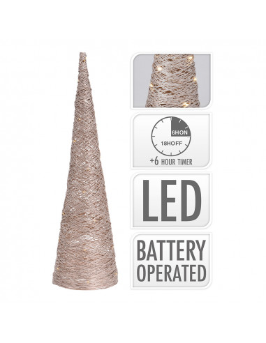 Arbre en forme de cone avec 30 leds lumiere chaude 60cm doré
