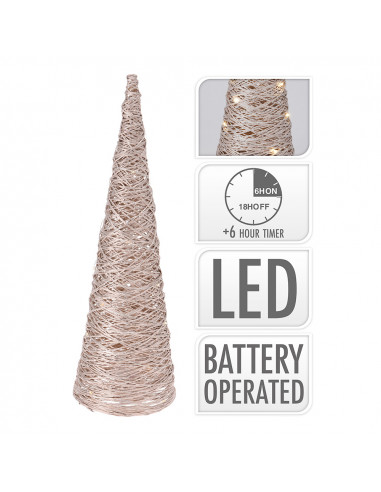 Arbre en forme de cone avec 20 leds lumiere chaude 40cm doré