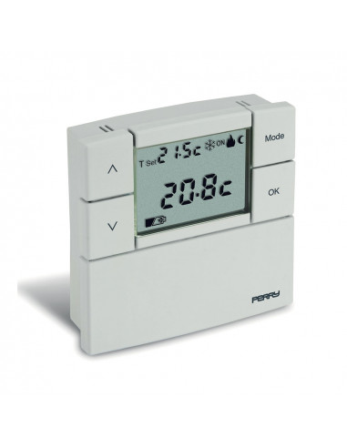 Thermostat numérique 3v série "zefiro" 84x84mm blanc perry