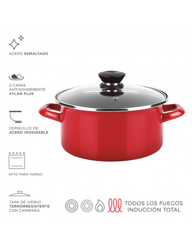 *s.of*casserole optimax + couvercle rouge acier aisi 430 fagor ø20x10cm