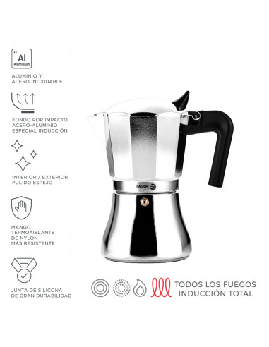 Cafetiere cupy 6 tasses de cafe aluminium 3004 fagor.