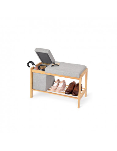 Banc en bambou avec panier de rangement et étagère pour chaussures 70,5x36x48cm