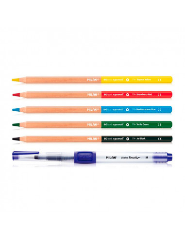 Blister pinceau rechargeable water brush + 5 crayons aquarelle milan