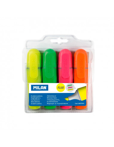 Pack de 4 fluorescents marqueurs pointe biselée milan