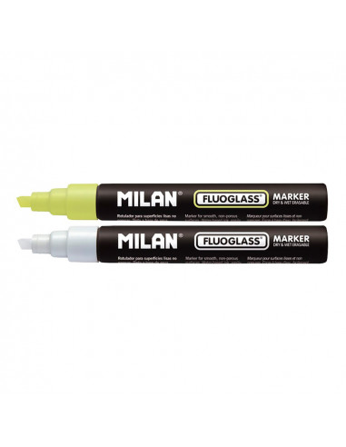 Blister 2 feutres jaune - blanc fluoglass 2 - 4mm milan