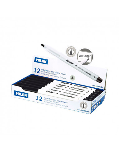 Boite de 12 feutres noirs ø3,7mm pour tableau blanc milan