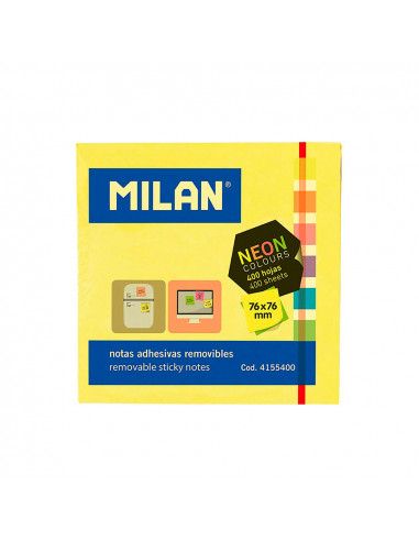 Pack 400 notes adhesives 76x76mm fluor milan colors