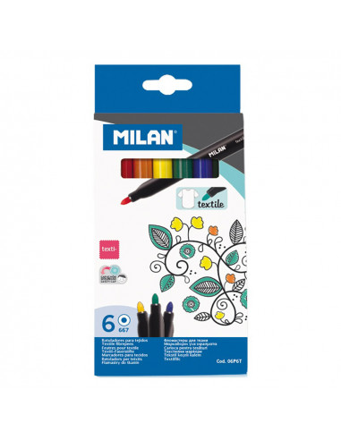 Boite de 6 feutres pour peindre sur les tissus milan.