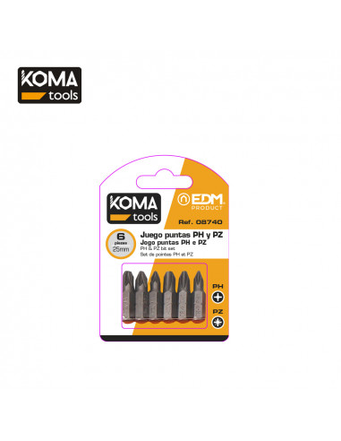 Jeu 6 bits ph 1-2-3 pz 1-2-3 x 25 mm koma tools