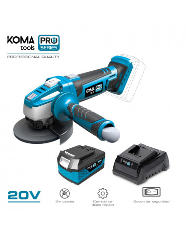 Kit meuleuse 20v avec 1 batterie 4.0a et chargeur 08772. 28.9x23.9cm koma tools pro series battery