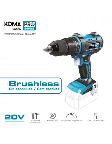 Perceuse/visseuse 20v brushless (sans batterie et chargeur) mandrin ø13mm 22x25cm pro series battery koma tools