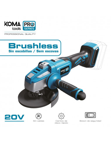Meuleuse brushless 20v (sans batterie ni chargeur) ø125mm 37,5x12cm koma tools pro series battery