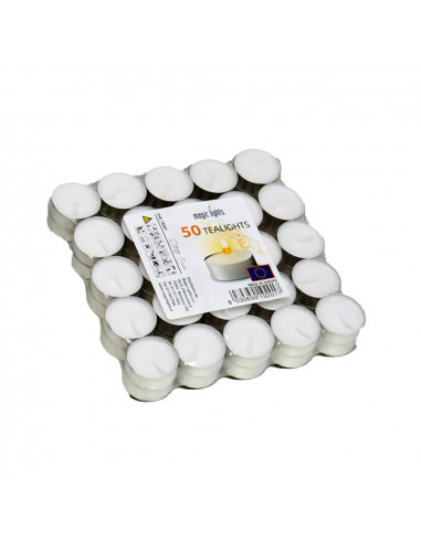 Pack 50 bougies blanches 12gr. magic lights