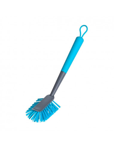 Brosse lave-vaisselle avec manche antidérapant 6x7x32cm couleur gris et turquoise