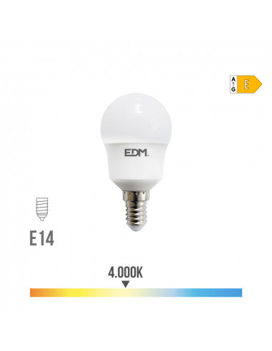 Ampoule sphérique led e14 8,5w 940lm 4000k lumière du jour ø4,5x8,7cm edm