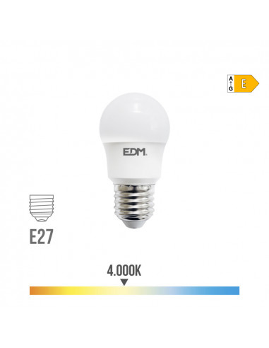 Ampoule sphérique led e27 8,5w 940lm 4000k lumière du jour ø4,5x8,6cm edm