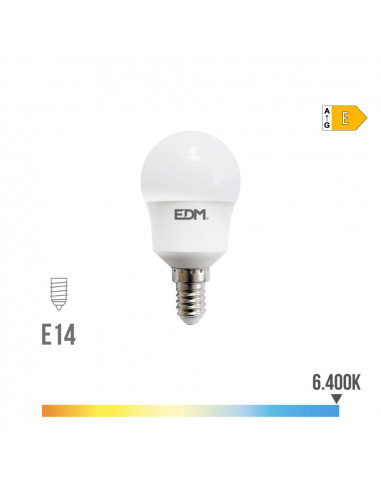 Ampoule sphérique led e14 8,5w 1000lm 6400k lumière froide ø4,5x8,7cm edm