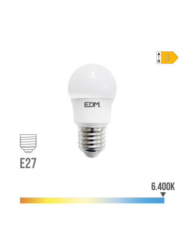 Ampoule sphérique led e27 8,5w 1000lm 6400k lumière froide ø4,5x8,6cm edm