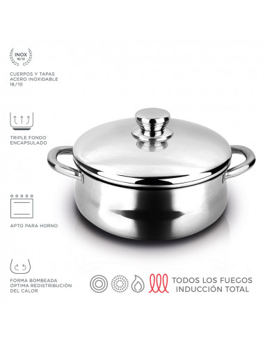 Cocotte silverinox inox + couvercle inox 18/10 fagor ø28x11cm