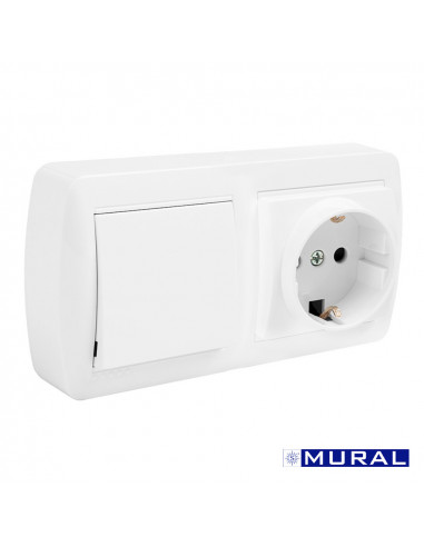 Double base bipolairet/tl + commutateur et avec obturateur 148x72x42mm s.mural solera mur63u