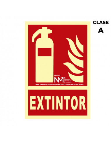 Panneau d'extinction "extintor" classe a (pvc 1mm) 21x30cm