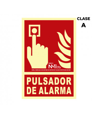 Panneau d'extinction "pulsador de alarma" classe a (pvc 1mm) 21x30cm