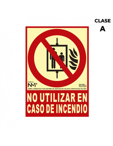 Panneau d'extinction "no utilizar en caso de incendio" classe a (pvc 1mm) 21x30cm