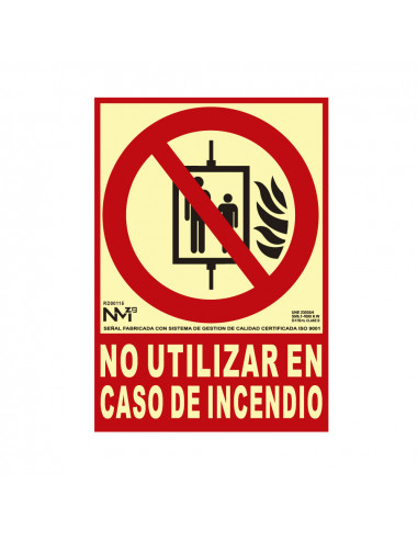 Panneau d'extinction "no utilizar en caso de incendio" classe b (pvc 0.7mm) 21x30cm