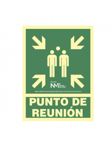 Panneau d'evacuation "punto de reunion" classe b (pvc 0.7mm) 22.4x30cm