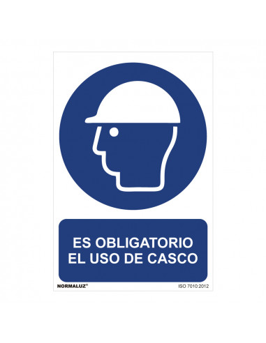 Panneau utilisation obligatoire "es obligatorio el uso de casco" (pvc 0.7mm) 30x40cm