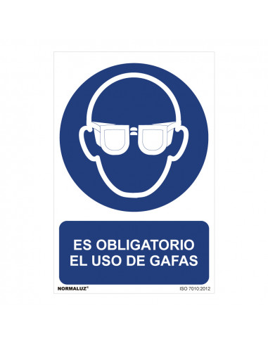 Panneau utilisation obligatoire "es obligatorio el uso de gafas" (pvc 0.7mm) 30x40cm