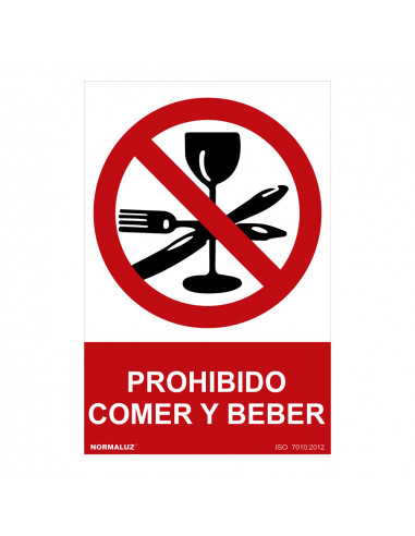 Panneau d'interdiction "prohibido comer y beber" (pvc 0.7mm) 30x40cm
