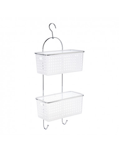 Support de douche avec deux paniers et crochet.