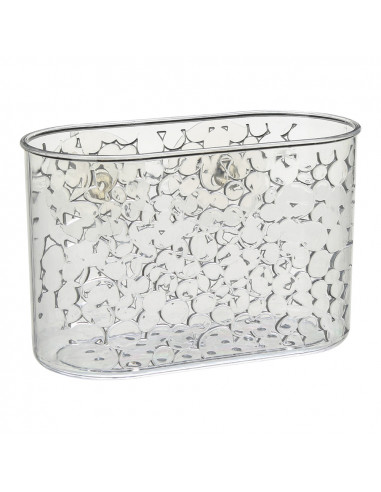 Panier en plastique transparent rectangulaire pour salle de bain avec ventouses modele galet.