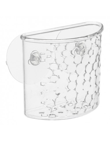 Panier demi-cercle en plastique transparent pour salle de bain avec ventouses modele galet.