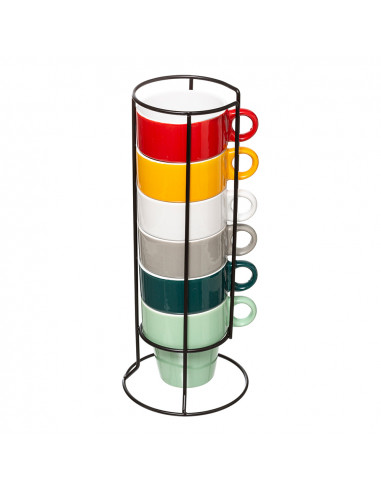 Set 6 tasses avec support plusieurs couleurs.