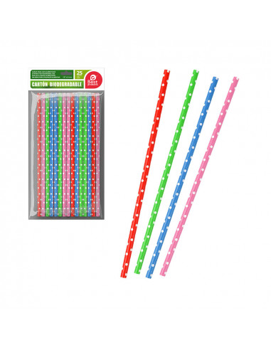 Sachet 25 unites pailles à pois plusieurs couleurs carton best products green