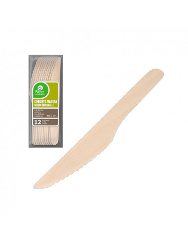 Sachet 12 unites couteau bois 16,5cm best product green