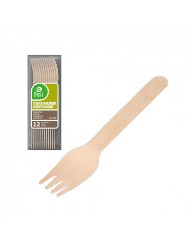Sachet 12 unites fourchette bois 16cm best product green