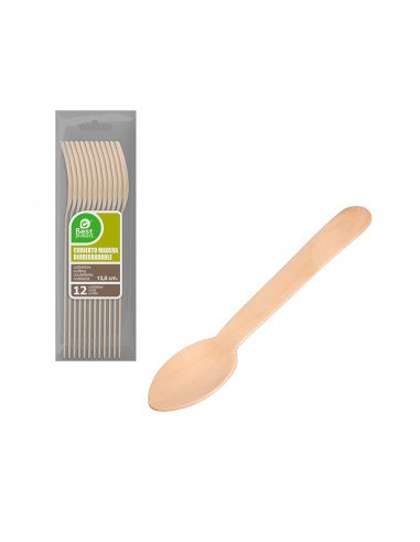 Sachet 12 unites cuillere à dessert et à cafe en bois 13.8cm best products green