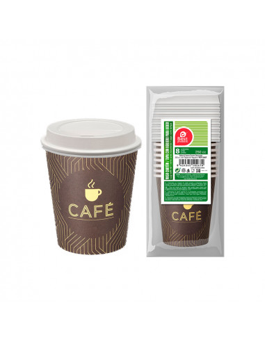 Sachet 8 unites verres à café + couvercle avec trou 250cc best products green