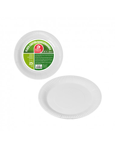Pack de 25 assiettes à dessert blanches carton 18cm best products green