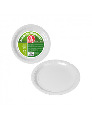 Pack de 25 assiettes blanches en carton 20cm best products green