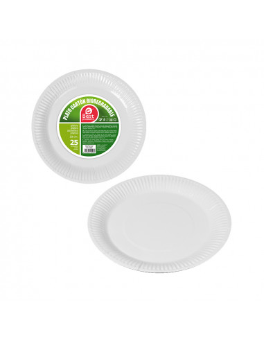 Pack de 25 assiettes blanches en carton 23cm best products green