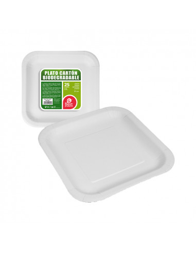 Pack de 25 assiettes en carton carrées blanches 23cm best products green