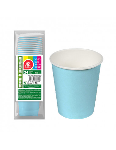 Pack de 24 verres en carton bleu baby 200cc best products green