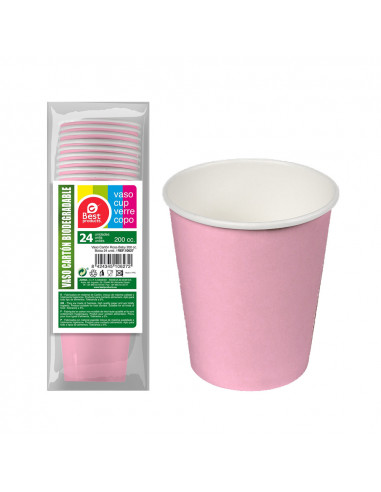 Pack de 24 verres en carton rose baby 200cc best products green