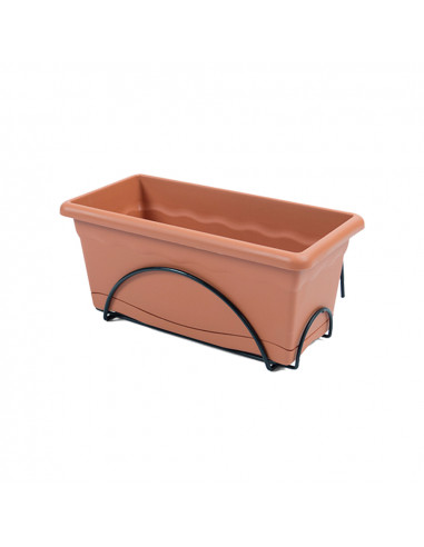 Jardinière avec plaque intégrée 40x24cm + support métallique. couleur terracota