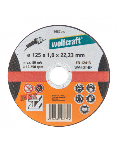Disque de coupe de precision pour acier inoxydable ø125x1,0x22,23mm. 1687999 wolfcraft