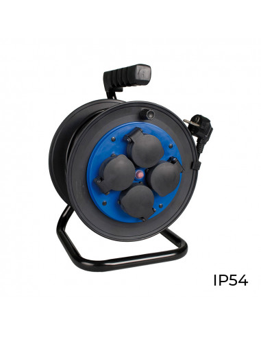 Enroule cable 25m 3x1,5mm avec 4 prises bipolaires et t/tl ip54 solera. 7425/1t
